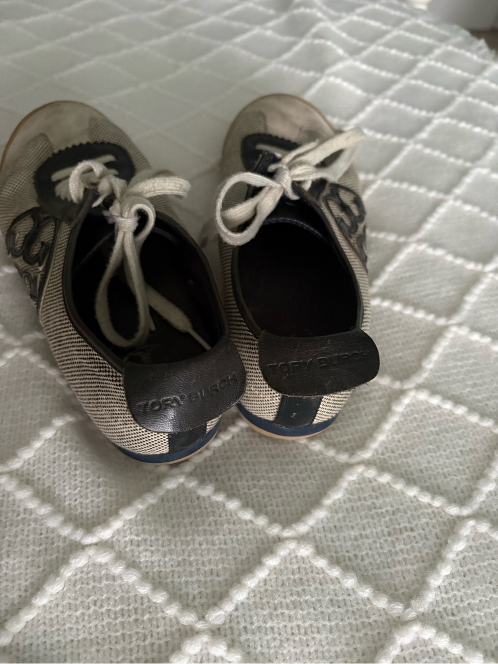 Tory Burch Murphey Logo Sneakers - navy and white canvas and suede - Picture 6 of 8